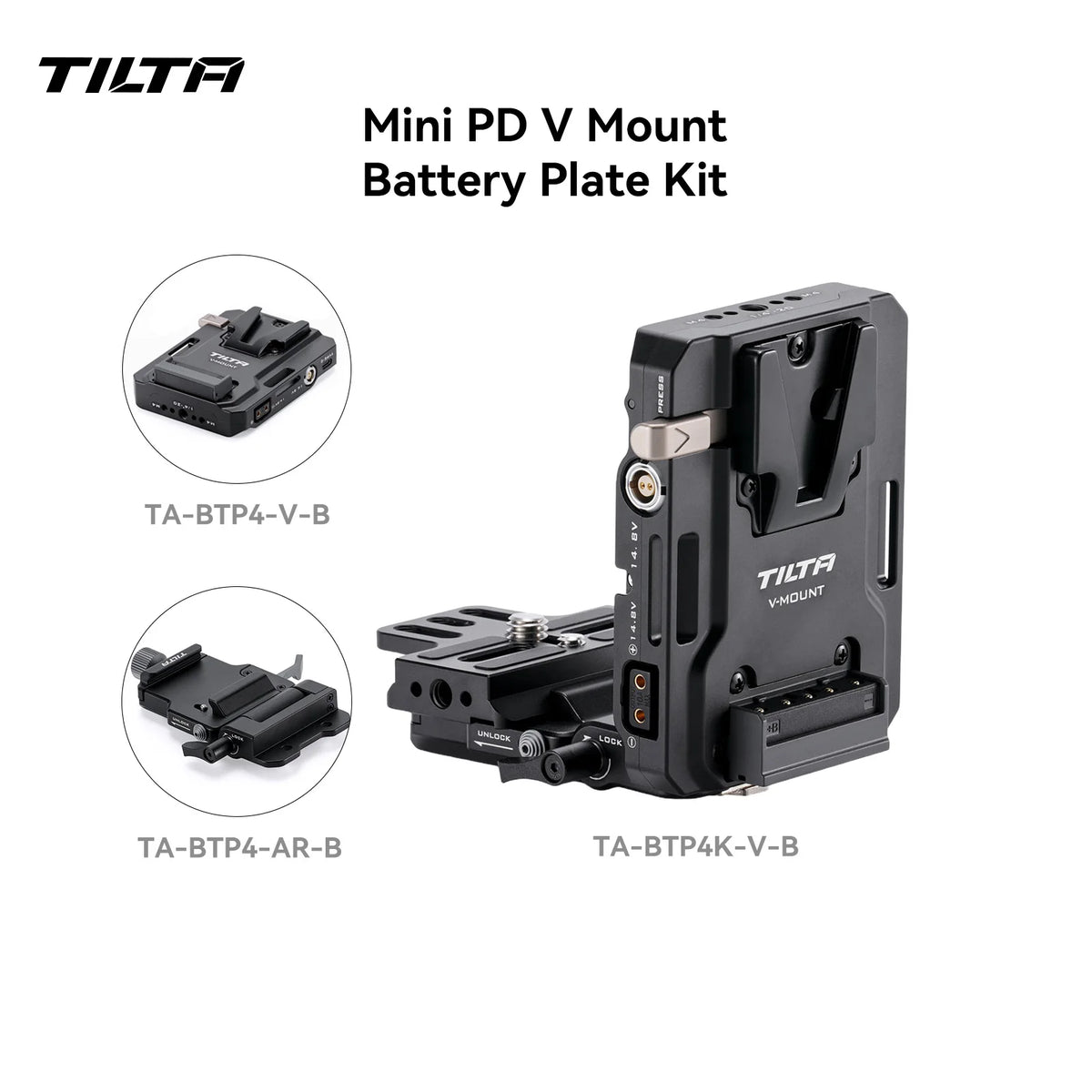 TILTA Mini PD V Mount Battery Plate Black TA-BTP4-V-B with USB-C P-Tap and 2-Pin Lemo