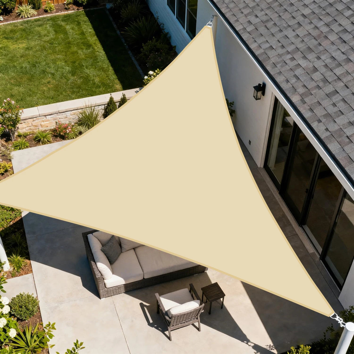 Green Waterproof Triangular Sunshade Sail Sunscreen Cloth Rainproof Awning for Balcony Courtyard Outdoor Shade Solution