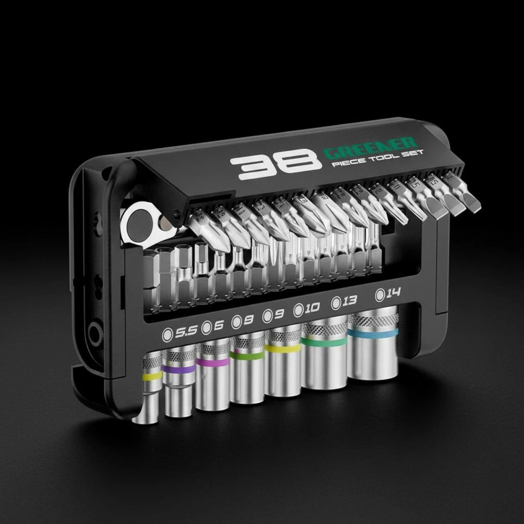 38pc Ratchet Socket Wrench Set, Chrome Vanadium Steel, Extension Rods Auto Repair Kit