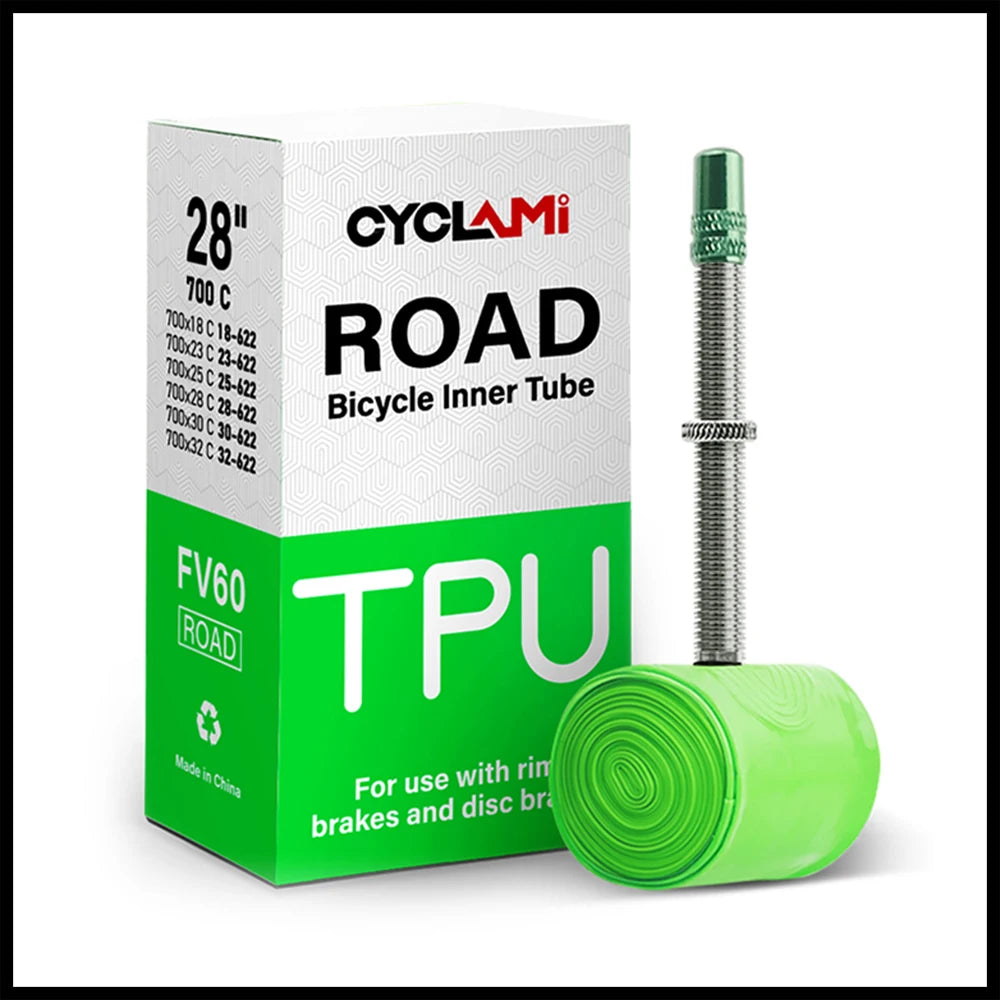 CYCLAMI Ultralight Bike TPU Inner Tube 700C 700 X 18 23 25 28 30 32 Road Bicycle TPU Material Tire 45mm 60mm Length French Valve