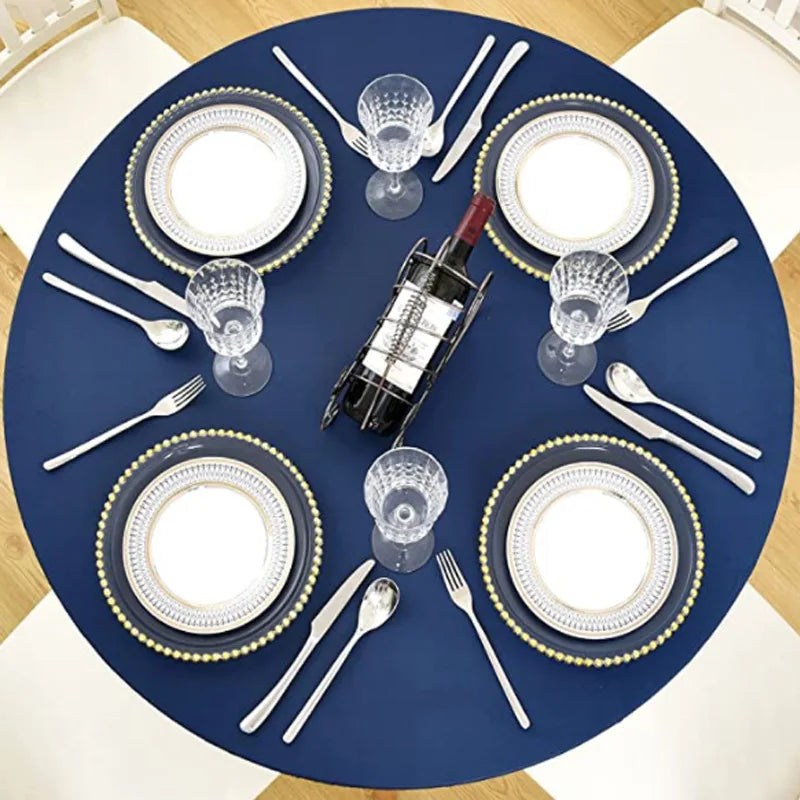 Fitted Round Plastic Vinyl Table Cloth Flannel Backing Elastic Edge Waterproof Table Protector for Dining Room Table Cover