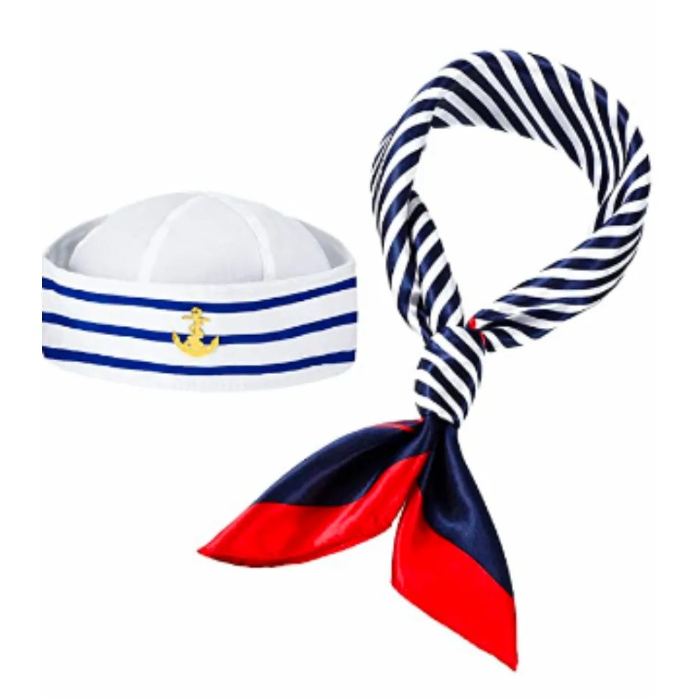 Dress Up Accessories Navy Cap Scarf Tie Sunglasses Cigarette Holder Chain assel Rudder Brooch Sailor Navy Set of Eight