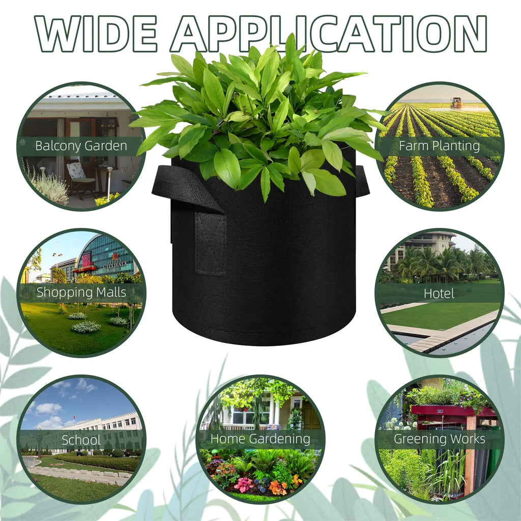 5 Pack Grow Bags, Garden Planting Nonwoven Fabric Pots with Reinforced Handle(3 Gallon，4 Gallon, 5 Gallon, 7 Gallon, 30 Gallon)