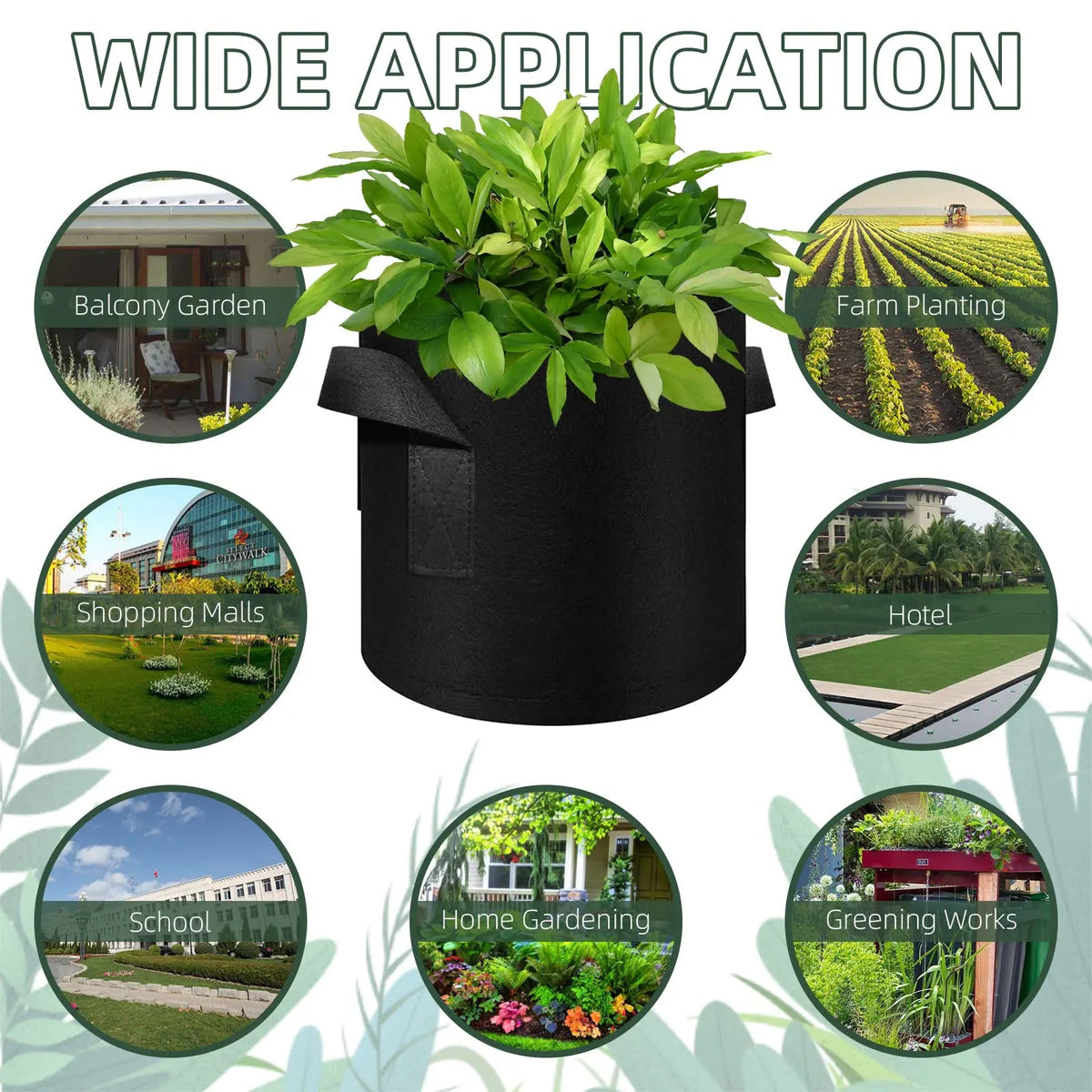 5 Pack Grow Bags, Garden Planting Nonwoven Fabric Pots with Reinforced Handle(3 Gallon，4 Gallon, 5 Gallon, 7 Gallon, 30 Gallon)