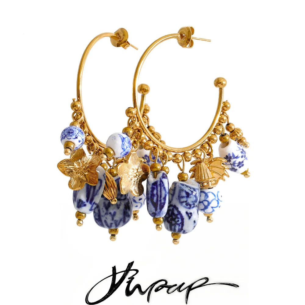 Yhpup 2026 Exclusive Stainless Steel Ceramic Flower Drop Charm Earrings Trendy Handmade France Summer Jewelry Gift