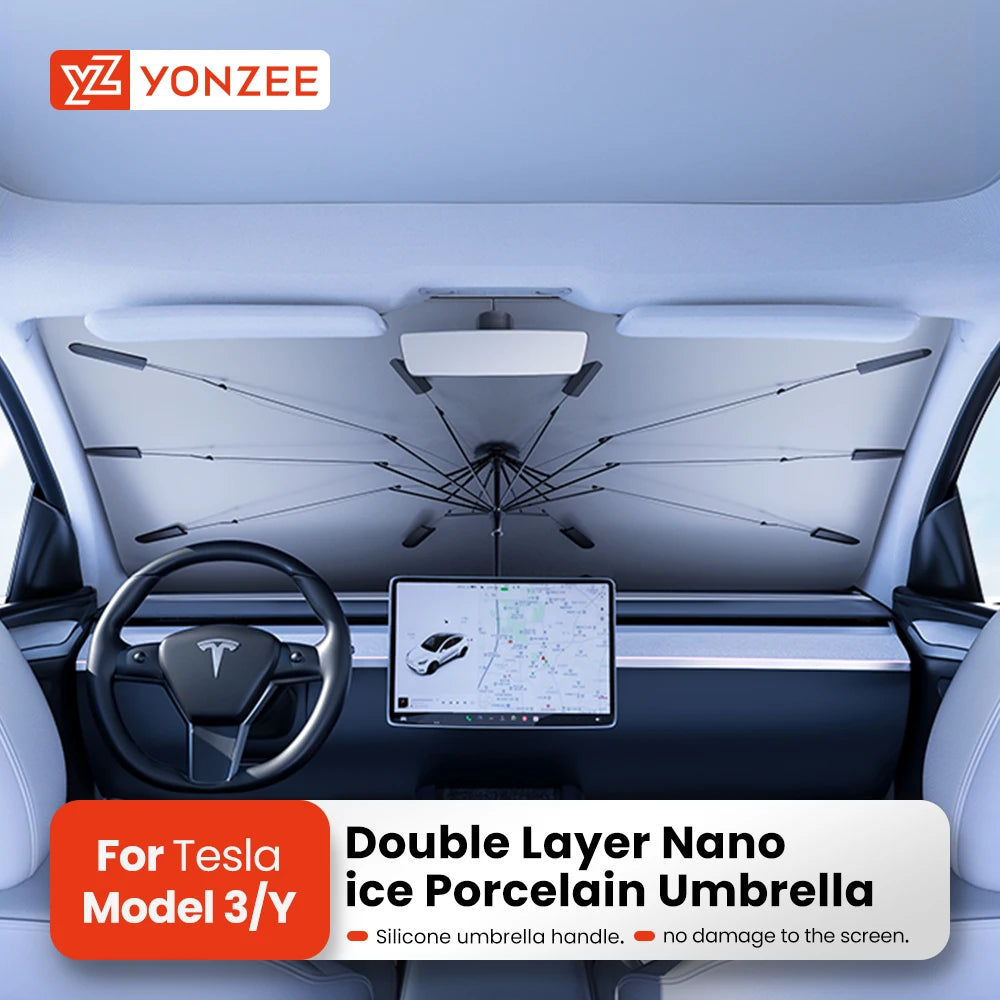 YZ Car Sunshade Umbrella For All Tesla Model Shading Car Sun Shade Protector Parasol Summer Sun Windshield Protection Accessory