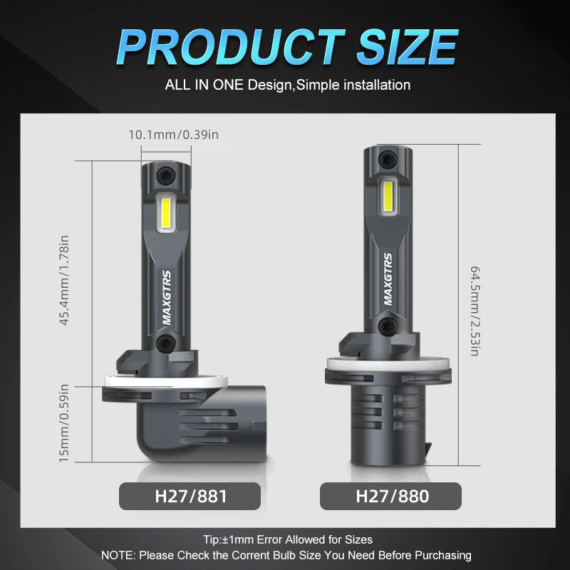 2pcs H27 880/881 LED fog light bulbs Canbus, 3000K yellow or 6500K white