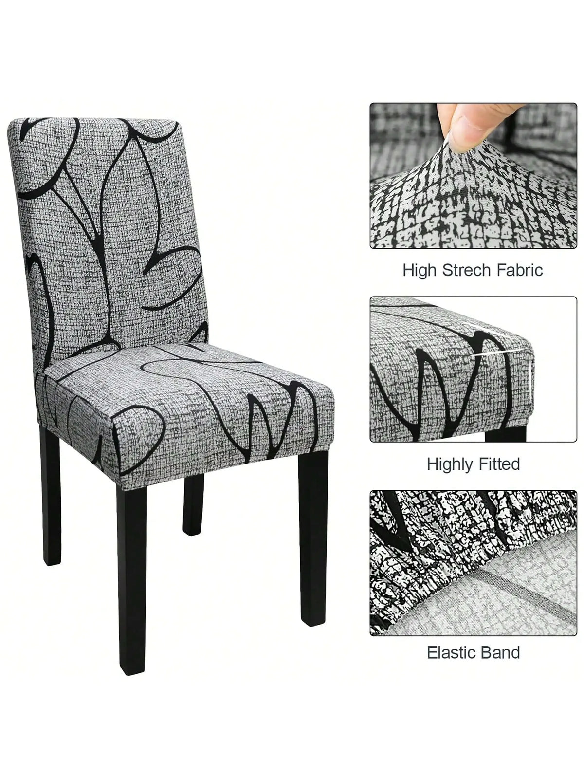 Printed Stretch Dining Chair Covers High Back Universal Slipcover, Color1 4pcs or 6pcs