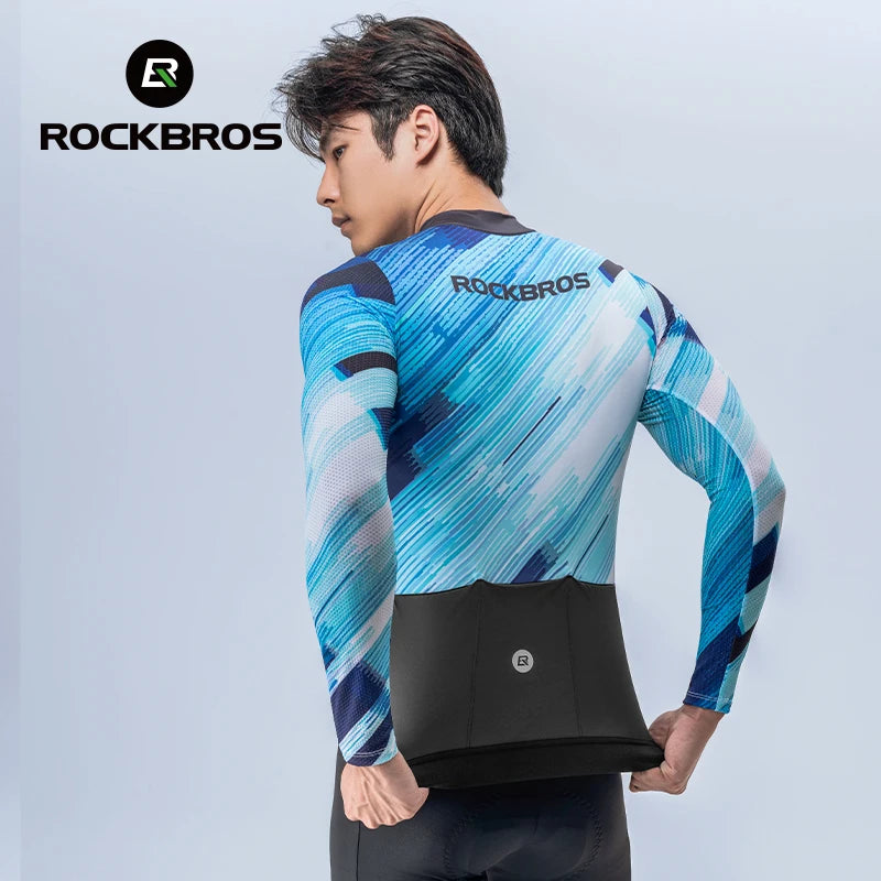 ROCKBROS Spring Summer Cycling Jersey Lightweight Breathable Long Sleeve Jersey Cycling Shirt Bike Uniform Men Cycling Clothing