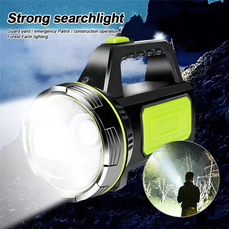 Rechargeable LED searchlight flashlight hand lamp, 2 light modes, waterproof, 1pc