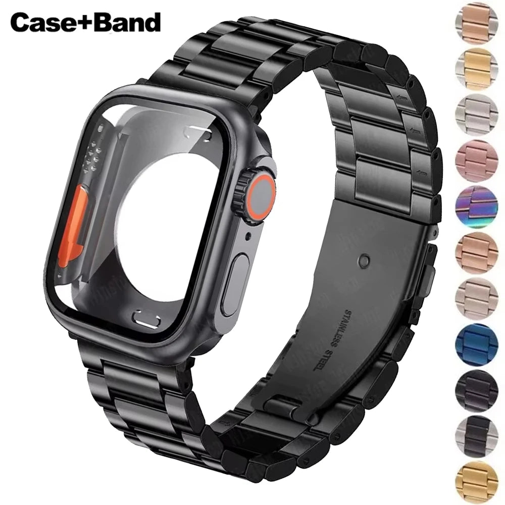 Change to Ultra Case+Band For Apple Watch 46mm 42mm 44 45mm Metal Stainless Steel strap for iWatch series Series 10 9 8 7 6 SE 5