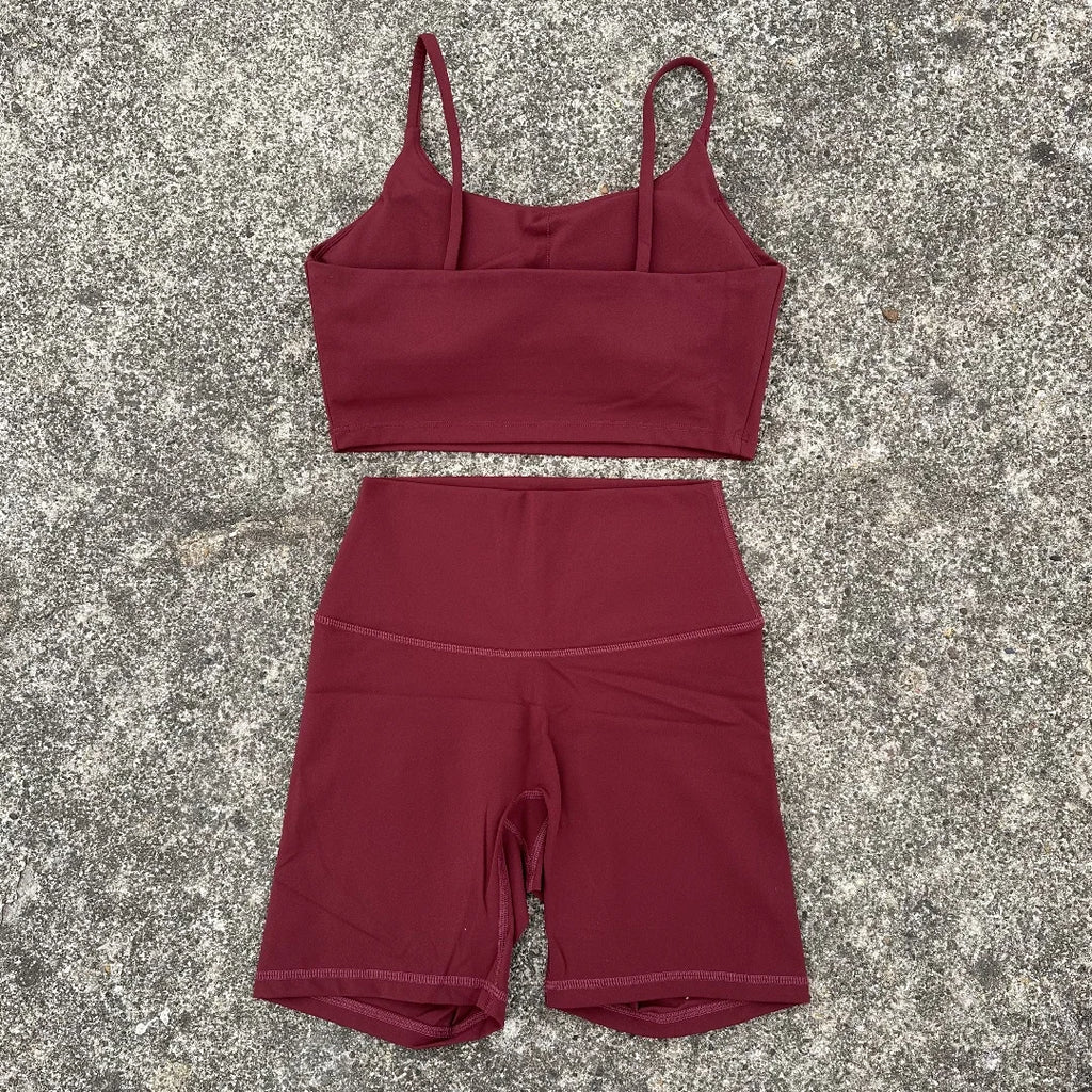 Solid Color gym bike Yoga Set short Legging +cross sport bra Tracksuit Athletic Women Gym Suit Comprehensive Training Jogging