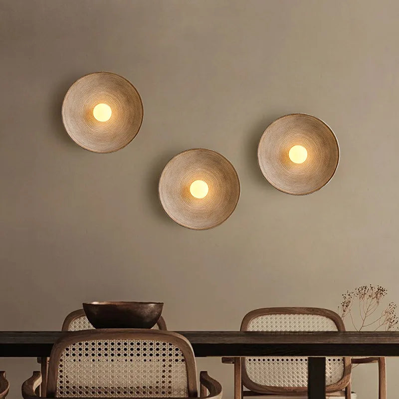 Retro Round Resin Wall Sconce Lamp 20cm/27cm, Warm or Cool White LED, Indoor Corridor