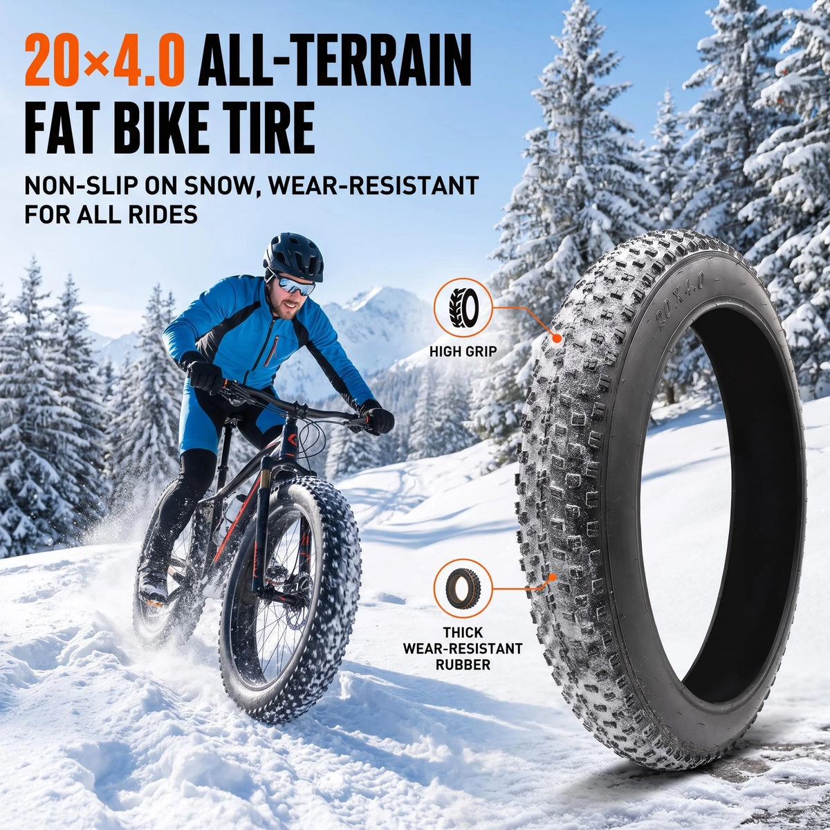 20x4.0 Fat Bike Outer Tire 20 Inch Replacement Tire for Snow Beach Cycling