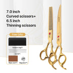 Fenice New design colorful 7.0 inch pet grooming scissors set straight thinning curved scissors