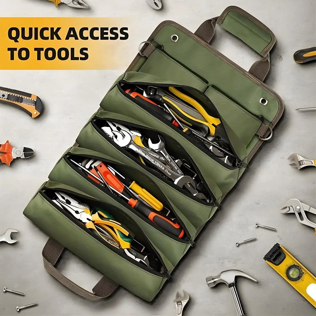 Heavy-Duty Multi-Purpose Professional Multi-Pocket Tool Roll Portable Organizer with Multiple Compartments for Hardware DIY