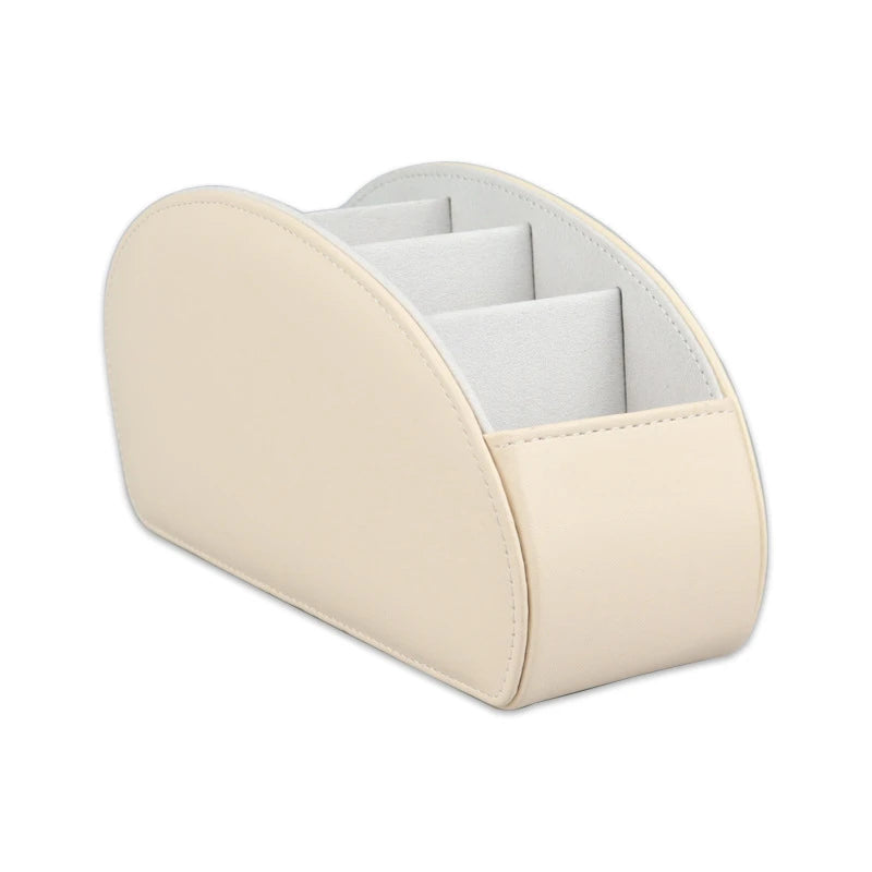 5-slot PU leather desk organizer storage box for remote control, phone, cosmetics brushes