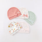 Kiddiezoom Newborn Baby Cotton Beanie Hats 5-Pack, Soft Infant Caps 0-6 Months