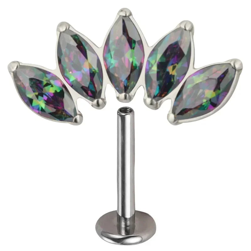 ASTM F136 Titanium EAR PIERC 5 Marquise Zircon Paved Top Threaded Labret Studs Tragus Pircing Earrings Lip studs Body Jewelry