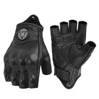 MJMOTO Leather Half Finger Motorcycle Gloves Touchscreen Hard Shell, Black/Yellow L-XXL