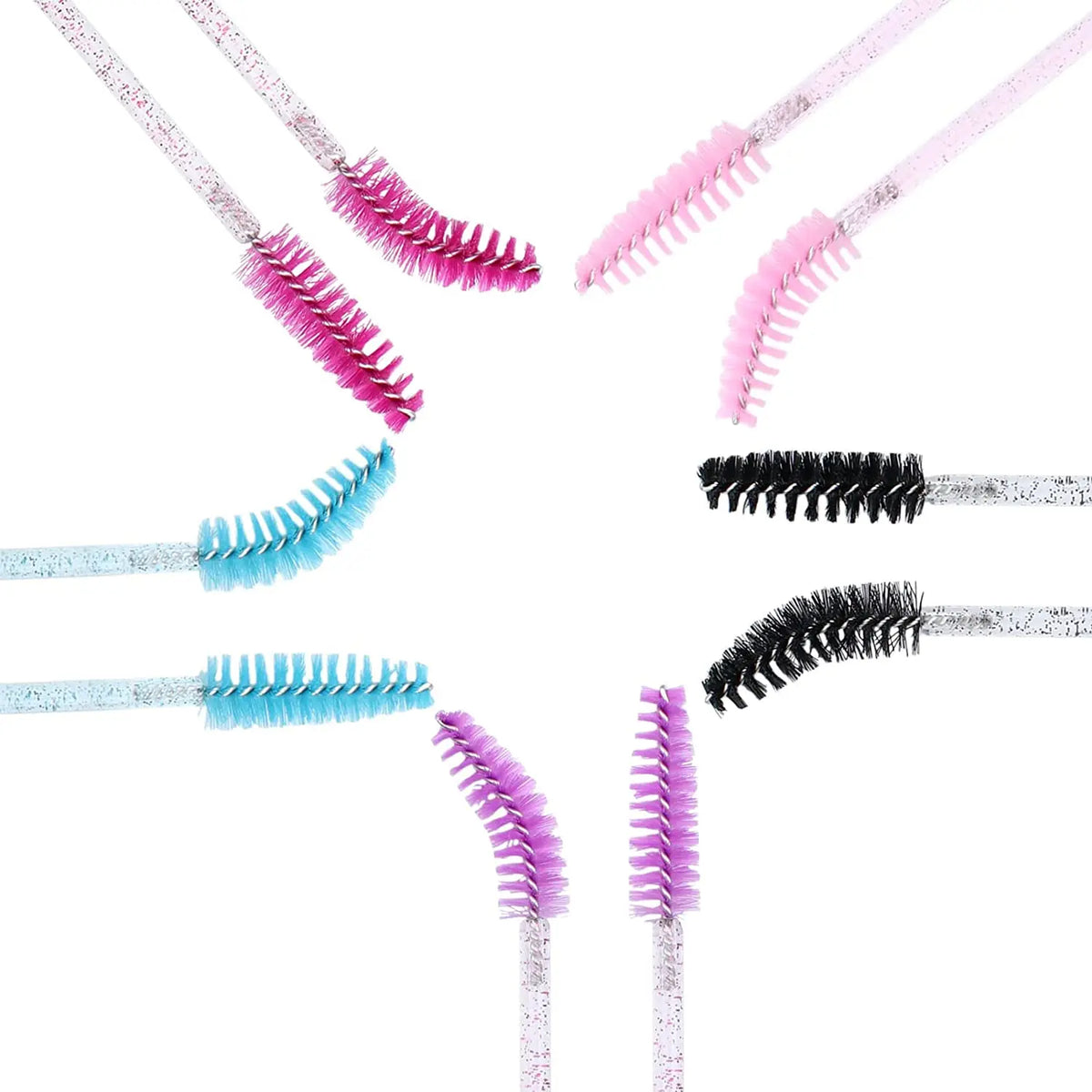 1000pcs Disposable Eyelash Spoolie Mascara Wands, Crystal Handle, Mixed Colors