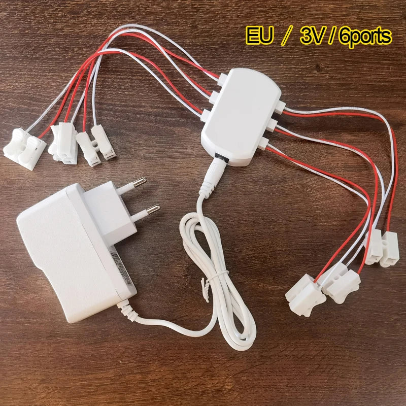 3V/12V AC/DC Adapter Power Supply with 6/12 ports EU Power adapter Output for Model Led Light Lamp/Railway/Railroad/Train Layout