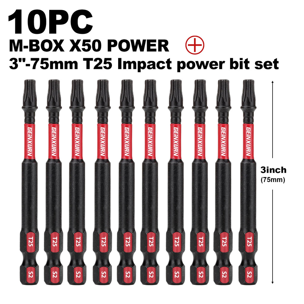 Geinxurn T25 Impact Tough Magnetic Screwdriver Bit Set, #25 Torx Head Power Bits, S2 Alloy Steel Star Bits with Storage M-Box
