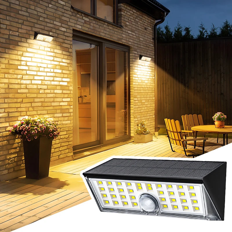 Solar Lighting Wall Light Super Bright 38 Led Motion Sensor Wall Lamp 270 °   Wide Angle and 4 Modes, Ip65 Level Waterproof Solar Security Light Suitable for Courtyard Garden Garage Front Door