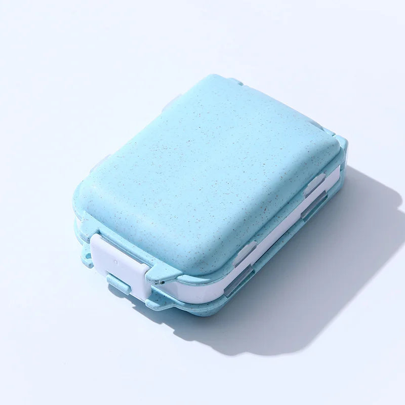 Portable Pill Organizer 8 Compartments Double Layer Pill Box, Wheat Straw BPA Free Moisture-Proof Pill Case for Travel Daily Use