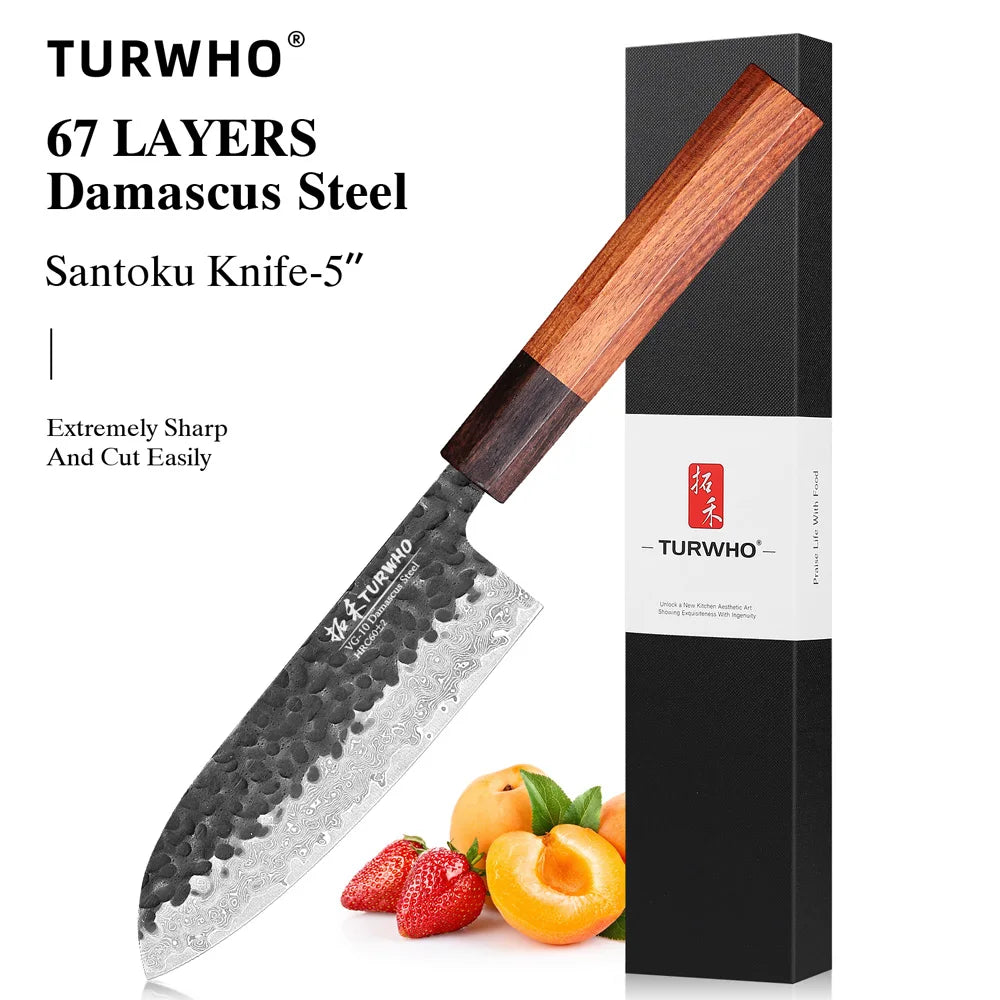 TURWHO 5" Petty Chef Knives 67 Layer Damascus Steel Kitchen Knives Sharp Utility Cooking Tools Japanese Handmade Santoku Knife