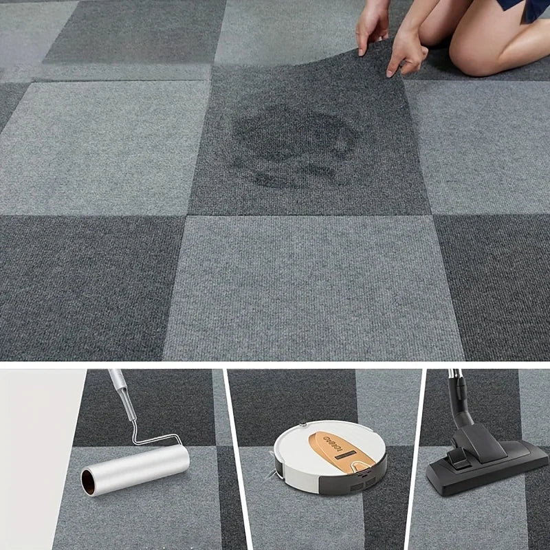 30x30cm DIY Modern Carpet Self-adhesive Anti Slip Block Fully Spread Floor Mat Bedroom Study Office Can Be Cut