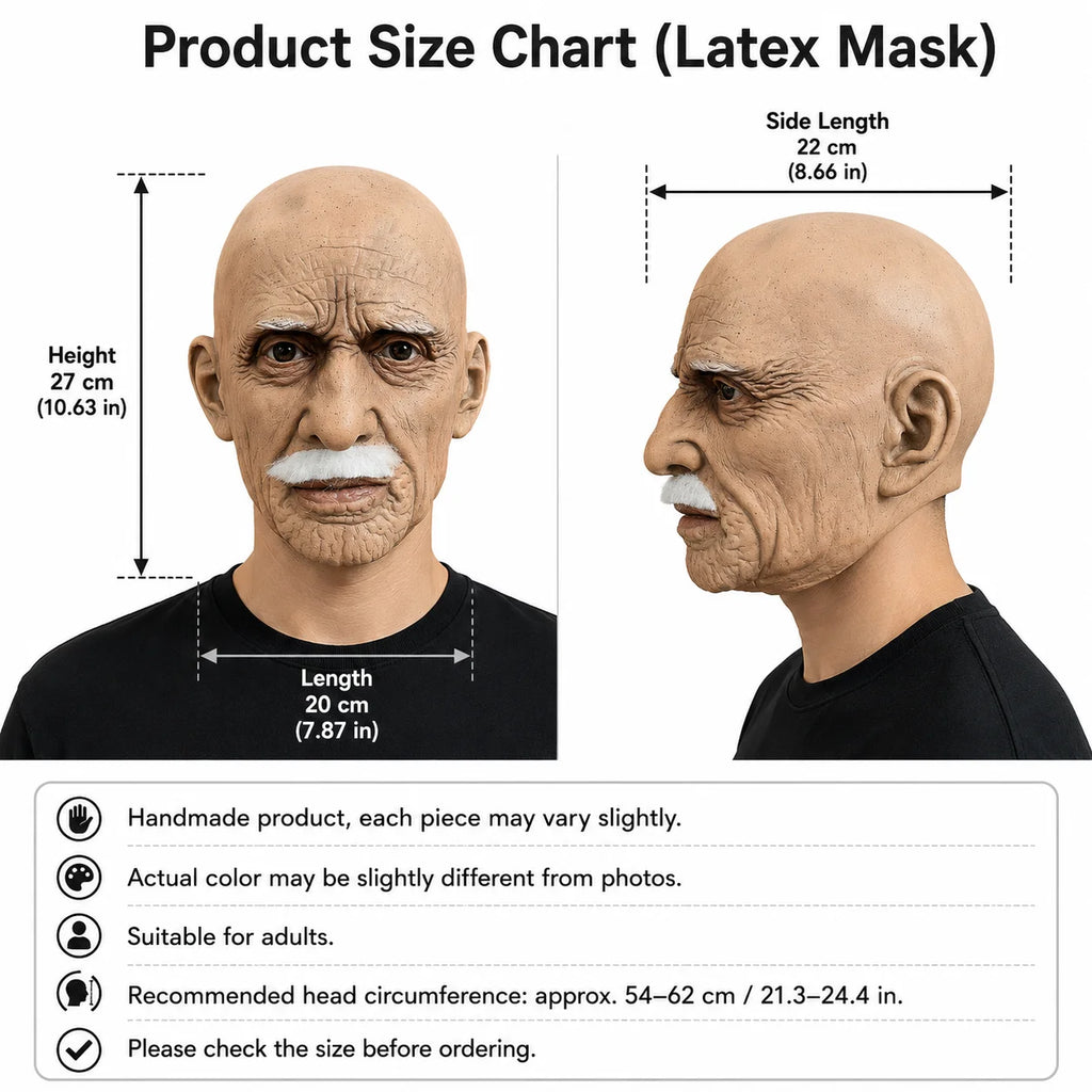 Full Head Mask Latex Realistic Men Face Beard Halloween Costume Party Props Old Man Latex Halloween Mask Cosplay Party Headgear