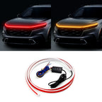 LED Car Daytime Running Light Strip - Red & Yellow Dual Color Plug And Play Start Scan Turn Signal 12V Universal Car Hood Light