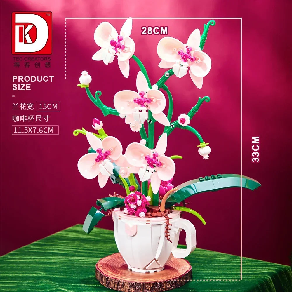 MOC Building Blocks Orchid Flowers Bouquet Flower Blocks Bonsai Plant Model Bricks Romantic DIY Home Decoration Toy for Kid Gift