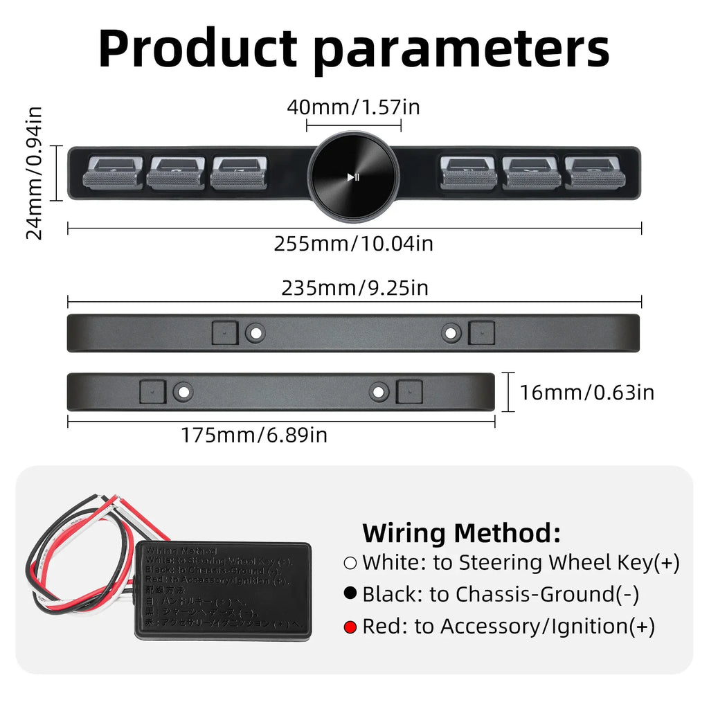 7-Key LED Car Steering Wheel Multimedia Remote Controller, Wireless Volume Adjuster