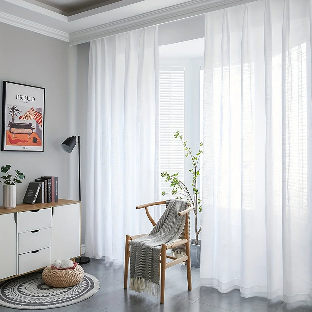 Modern Minimalist 1pc White Tulle Sheer Curtains Window Curtains for Living Room Bedroom Dining Blackout Decor Elegant Thick
