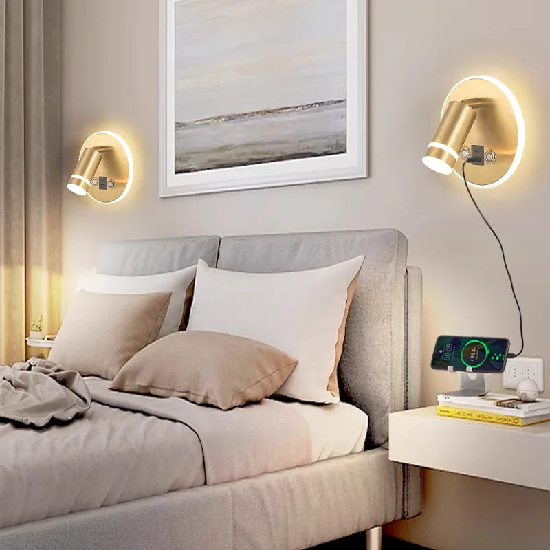 Modern Rotatable LED Wall Lamp with USB for Cozy Bedroom Reading