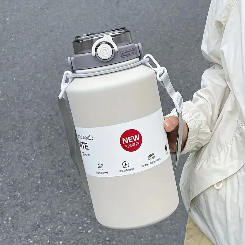 2L Stainless Steel Insulated Tumbler with Handle and Straw, Sports Water Bottle