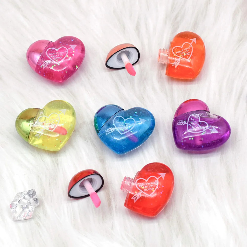 Wholesale 24pcs Sequin Lip Gloss Cute Heartshaped Colorchanged Girls Woman Kawaii Natural Moisturizing Lips Makeup Bulk