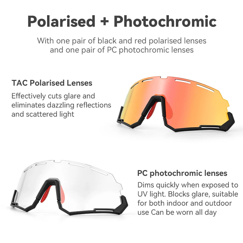 ROCKBROS Cycling Sunglasses Polarized Photochromic TR90 Ultra-Light Non-Slip Bike Glasses