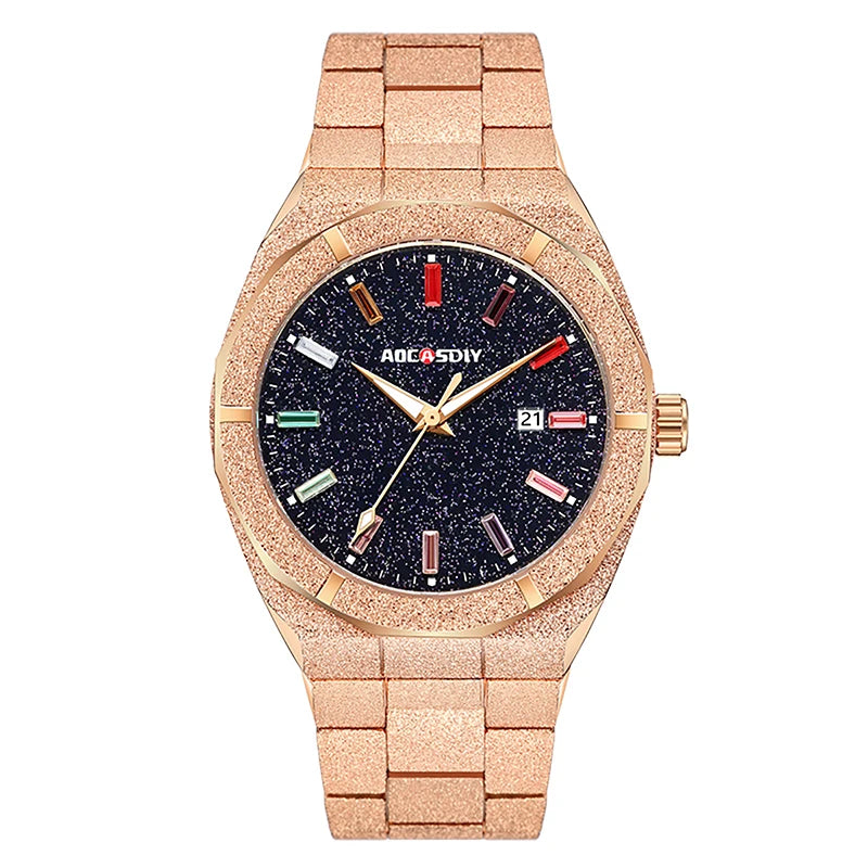Men's Quartz Wristwatch with Date and Luminous Hands, Gold/Rose/Silver