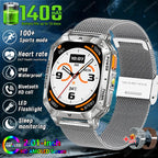 Rugged Military 1400mAh Battery Smart Watch Fitness Tracking IP68 Waterproof Tactical Sports Flashlight 2026 New Men Smartwatch