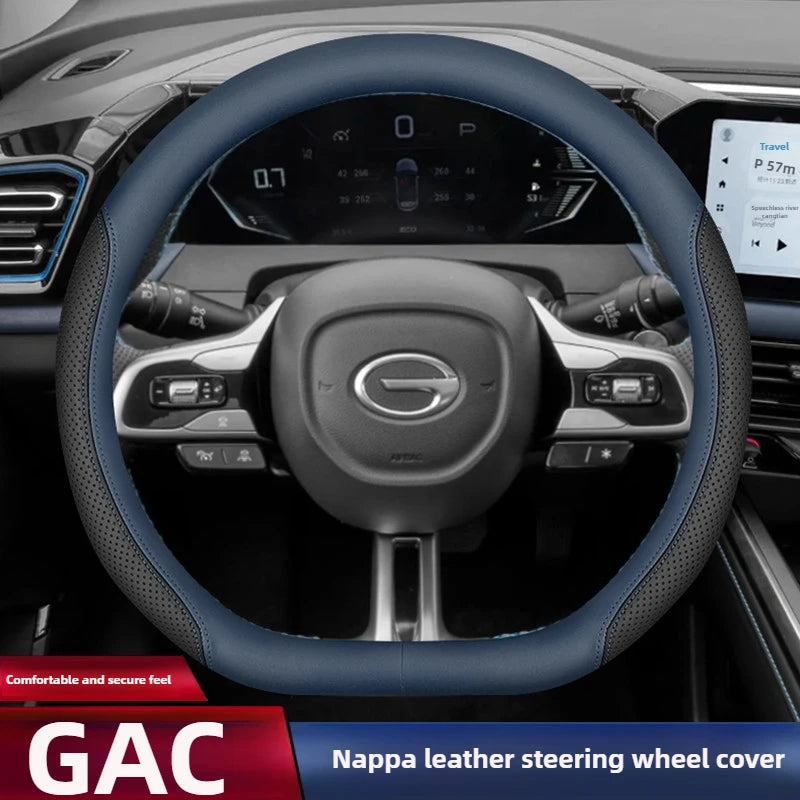 D-Type Leather Steering Wheel Cover for GAC GS3/Emzoom/Empow/Emkoo/S7, Black Line