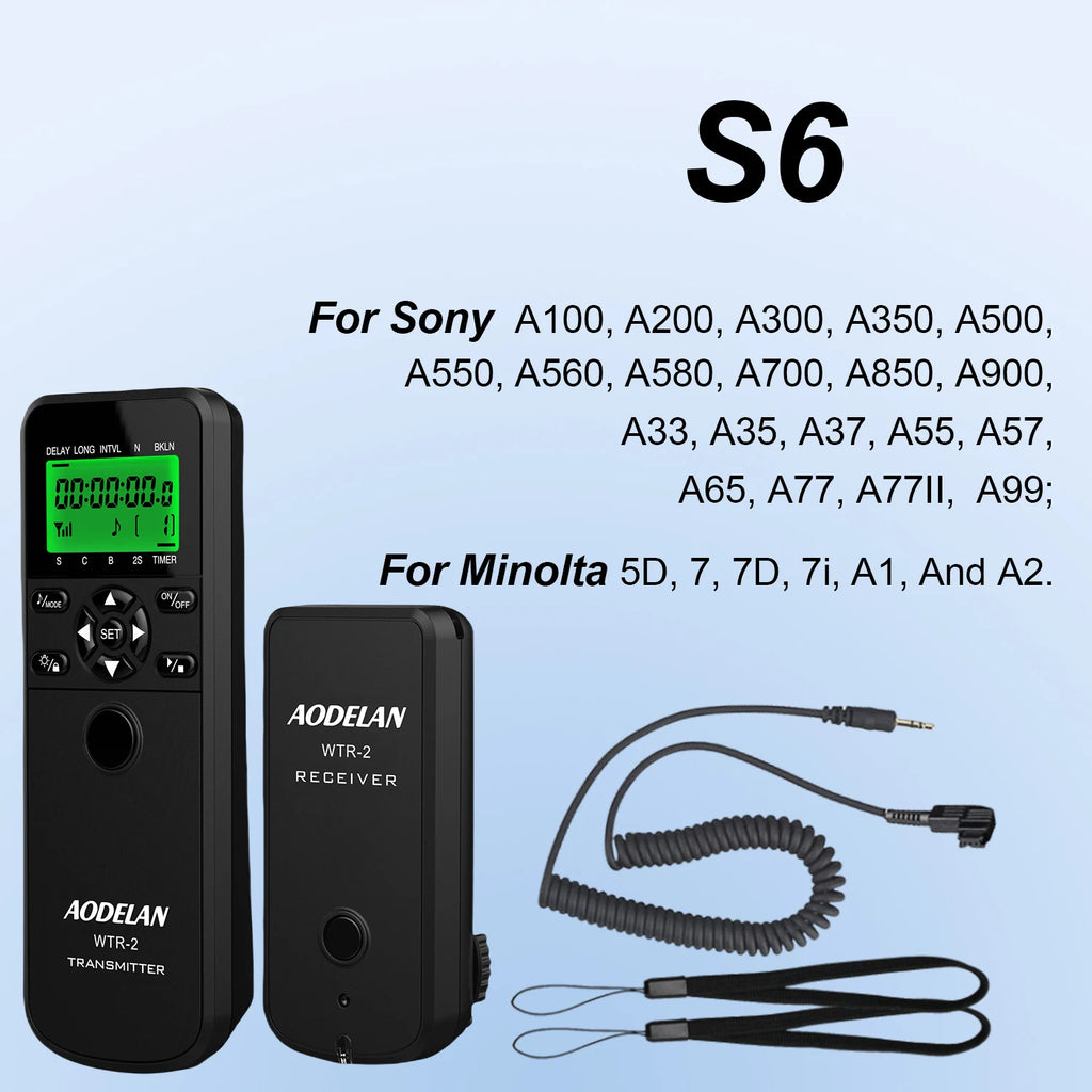 AODELAN WTR-2 Wireless Timer Lapse Intervalometer Remote Control Shutter Release For Canon Nikon Sony Panasonic Fujifilm Cameras
