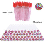 50pcs Lash Brush Mascara Wands with Tube Containers, Crystal Handle Spoolies - Red