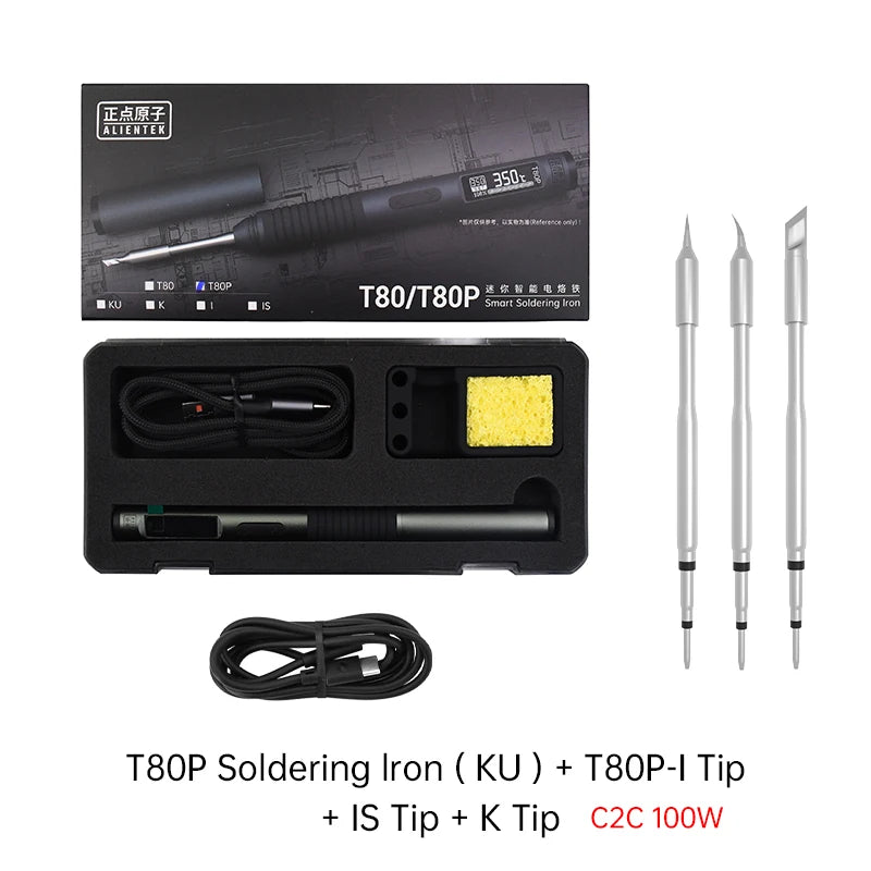 ALIENTEK T80 T80P Soldering Iron Adjustable Temperature Tool DC 20V 80-450℃ Precision Repair Station PD 100W Portable Heat Tool