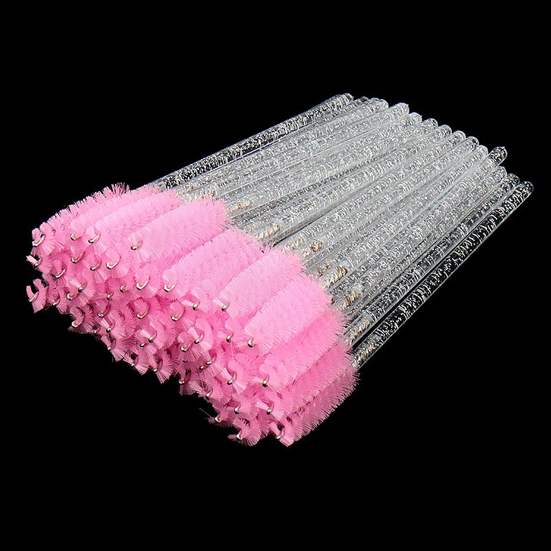 1000pcs Disposable Eyelash Spoolie Mascara Wands, Crystal Handle, Mixed Colors