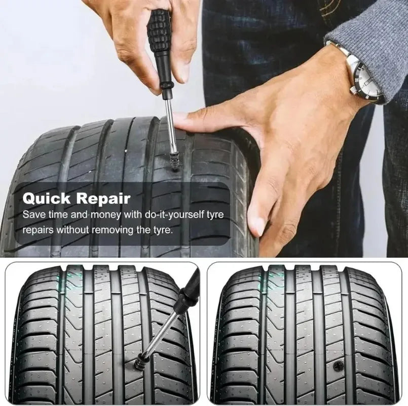 Puncture Repair Kit for Car Vacuum Tire Repair Screws Tire Rubber Screw Nails+ Tool Set W/Box Quick Repair  for Tire Plug