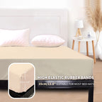 Waterproof Mattress Protector Cover Queen Size 14 inches Deep Pocket Polyester Bed Cover Solid Color Fitted Sheet (Black, Queen)