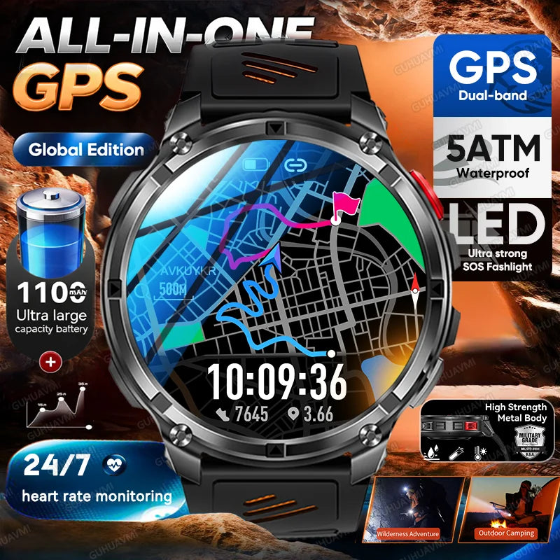 2026 New 1100mAh Large battery Smart Watch 1.7" AMOLED Full Touch Screen 5ATM Waterproof GPS Compass Sports Run Ride Smart Watch